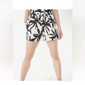 Cotton Boho Summer Vacation Shorts Free Assembly Black White Tropical Leaf S
